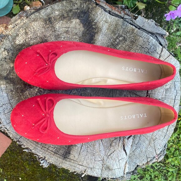Talbots 8.5 Penelope Quilted Ballet Flats - Red Studded Suede - Picture 3 of 13